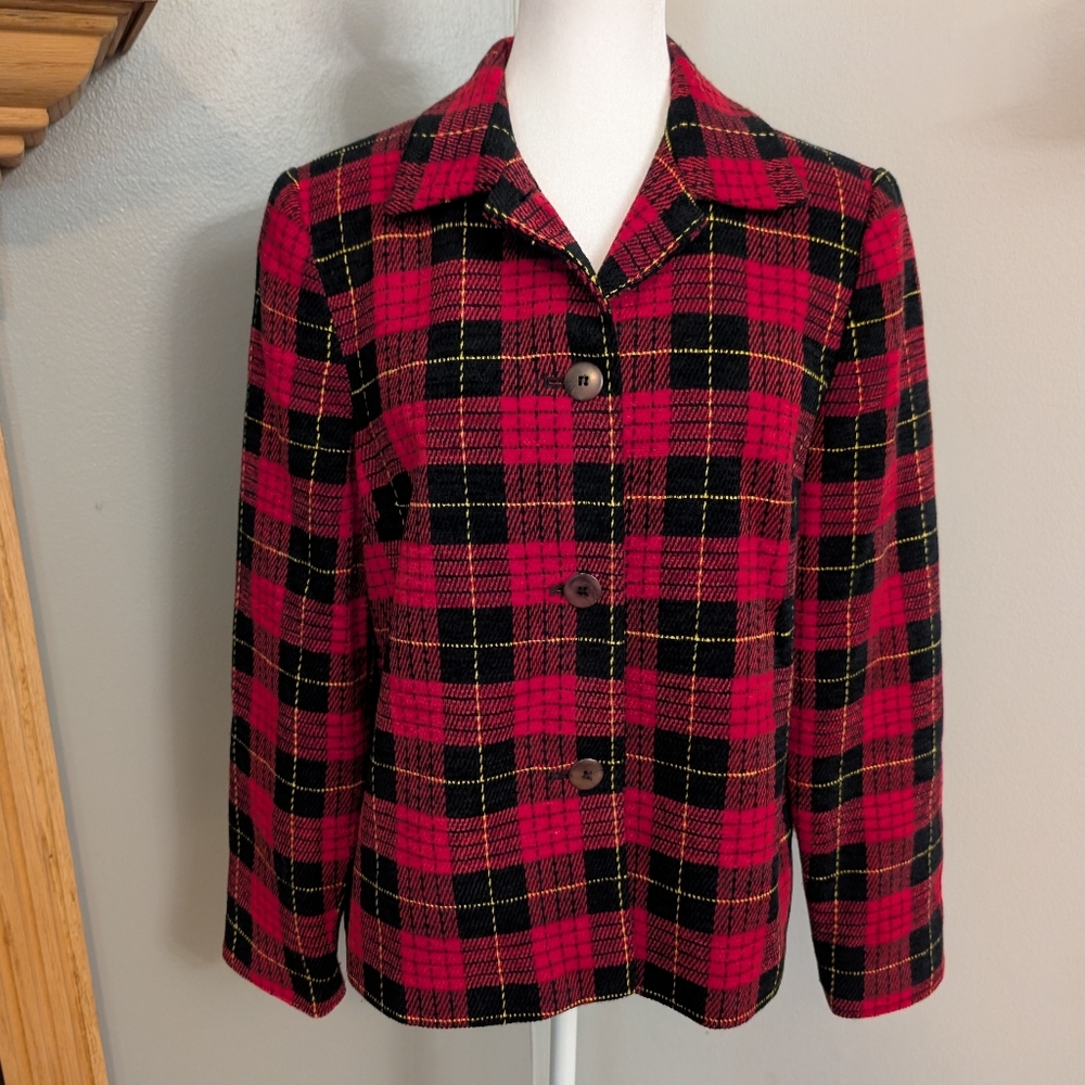 Sag Harbor Polyester Red Black Yellow Plaid Blazer Women's Size 12